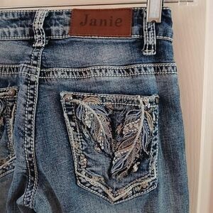 Y2K Style Mcbling Low Rise Bootcut Denim Jeans Sequin Feathers 0 Boho Western